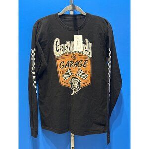 Gas Monkey Garage Long Sleeve Black Shirt W/ Checkered Sleeve Design Mens Size M